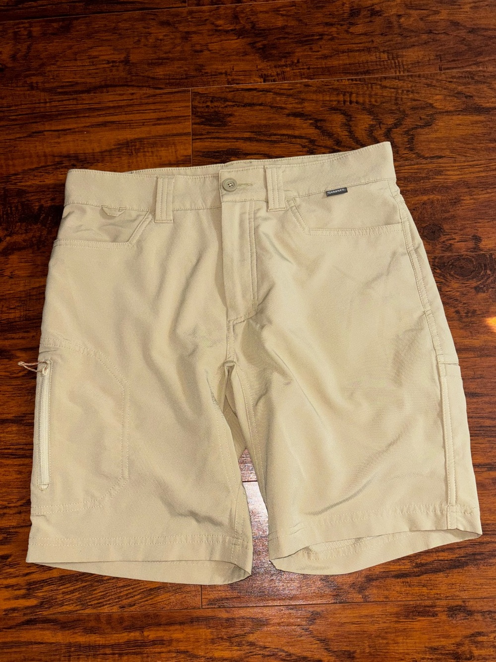 SIMMS Khaki Shorts Beige Tan Utility Cargo Fishing Shorts Multi-Pocket